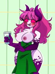 big_breasts colored_hair demon_girl demon_horns female female_only friday_night_funkin iced_latte_with_breast_milk meme nicely_edited pink_eyes sarvente_(dokki.doodlez) starbucks thick_thighs