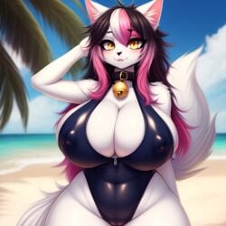 ai_generated anthro beach bell_collar blush cameltoe catgirl chloe_(thesadman_) collar female female_only frosting.ai furry huge_ass huge_breasts huge_thighs looking_at_viewer looking_back massive_ass nipple_bulge nipples oc original_character sideboob solo swimsuit tagme thesadman_ thick_ass thick_thighs thighs