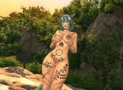 big_breasts catgirl cum_on_face final_fantasy_xiv miqo'te qos qos_tattoo snowbunny