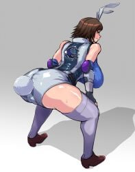 1girls ass asuka_kazama bent_forward big_ass big_breasts big_butt blush brown_hair bubble_ass bubble_butt bunny_ears bunny_tail castro__503_(artist) female kazama_asuka large_ass large_butt short_hair solo squatting sweat sweatdrop tekken thighhighs wide_hips