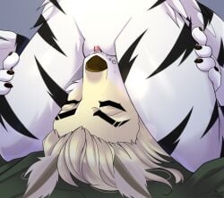 anthro black_stripes bodily_fluids duo eating_pussy entena facesitting felid female fur genital_fluids male male/female mammal pussy_juice stripes tundra_(character) white_body white_fur white_mouth