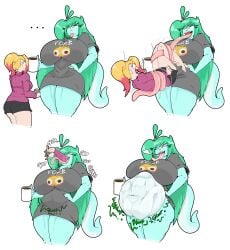 2girls anthro big_ass big_breasts fairyfud female_pred female_prey huge_ass huge_belly huge_breasts oversized_clothes rose_(fairyfud) sequence voluptuous vore