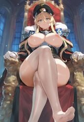 ai_generated azur_lane bismarck_(azur_lane) breasts crossed_legs thighhigh_stockings