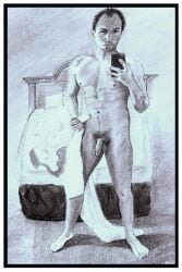 birthday_suit gay gay_male hand_drawn handdrawn handdrawn_art male male_only mirror_selfie naked naked_male nude nude_male pencil pencil_(artwork) pencil_sketch sketches_by_adab towel_boy towel_only