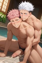 abs ai ai_generated anime ass cum cum_in_ass cumshot gay gay_anal gay_domination gay_male gay_sex gojou_satoru itadori_yuuji jujutsu_kaisen male male/male male_abs male_only satoru_gojo