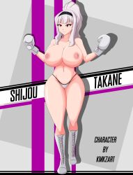 1girls bikini bikini_bottom boots boxing boxing_gloves breasts commission commissioner_upload female female_only full_body gloves idolmaster kmkz-art large_breasts light-skinned_female light_skin nipples pink_eyes ponytail shijou_takane shoes solo the_idolm@ster tied_hair topless topless_boxing white_boxing_gloves white_gloves white_hair white_panties white_shoes