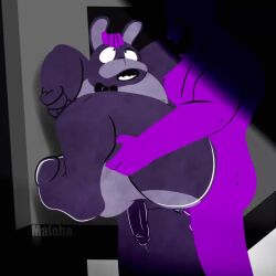 2boys against_wall anal anal_penetration animated animatronic ass asshole balls big_sub bonnie_(fnaf) bowtie bunny butthole clenching cum_dripping cum_inside dick eyes_rolling_back five_nights_at_freddy's furry gay human male male/male male_anthro male_only maloba mp4 no_sound penis purple_body purple_guy_(fnaf) purple_skin round_ass round_butt standing standing_sex video william_afton