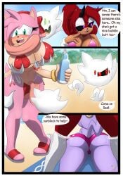 2girls amy_rose beach bikini blaze_the_cat fan_character female furry ghost long_tongue roga14 sandals sega sonic_(series) succubus