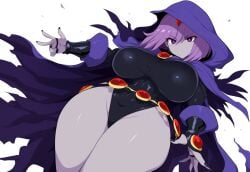 1female 1girls ai_generated big_breasts big_hips big_thighs black_leotard child_bearing_hips cloak curvaceous curvaceous_hips curvy day dc dc_comics demon demon_girl fat_thighs female female_only frown gem_on_forehead grey_body grey_skin huge_breasts leotard looking_at_viewer mullon nice_ass novelai plain_background purple_cloak purple_eyes purple_eyes_female purple_hair purple_hair_female rachel_roth raven_(dc) red_gem solo solo_female superheroine teen_titans thick_thighs white_background