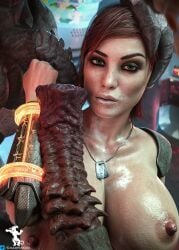 1girls 2boys 3d alien alien/human areolae big_breasts blender breasts chadrat clothed_male_nude_female club commander_shepard erect_penis erection eyeliner female female_focus femshep forearm_cock huge_breasts huge_cock human human_on_humanoid humanoid humanoid_penis imminent_oral interspecies kneeling krogan large_breasts large_penis licking licking_penis light-skinned_female light_skin male mass_effect mass_effect_2 mass_effect_3 monster monster_cock nipples overflowing_breasts penis penis_out precum saliva saliva_trail