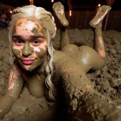 actress ai_generated ass breasts celebrity covered_in_mud daenerys_targaryen dirty dirty_girl emilia_clarke game_of_thrones mud mud_covered muddy nai_diffusion naked nude real_person realistic stable_diffusion