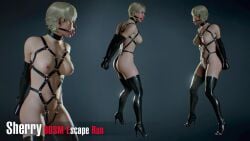 3d 3d_(artwork) arms_behind_back ass ball_gag bdsm big_breasts blonde_hair blue_eyes bondage bondage_gear bondage_harness bondage_outfit bound bound_wrists breasts collar cuffs drslumpx elbow_gloves female female_only femsub gag gagged harness heels high_heels latex latex_gloves latex_stockings latex_thighhighs leather looking_away naked_footwear naked_heels naked_thighhighs nipples nude resident_evil resident_evil_6 sherry_birkin short_hair solo solo_female stockings submissive_female thighhighs wrist_cuffs