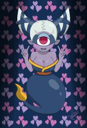 big_breasts breasts cleavage clothed clothed_female cyclops female fire fuumin ghost ghost_girl ghost_tail hand_on_head heart heart_eyes hi_res hourglass_figure insomni large_breasts level-5 purple_hair red_eye solo white_hair whygenamoon yo-kai_watch yokai youkai youkai_watch yōkai