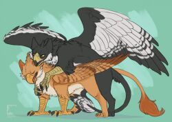 ambiguous_penetration avian clawed_fingers claws duo feathers female feral finger_claws from_behind_position gryph000 gryphon happy happy_sex looking_pleasured male male/female mounting mythological_avian mythological_creature mythology penetration sex tail