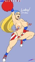 1girls 4th_of_july blonde_hair busty cheerleader cheerleader_uniform converse fakeryway female female_focus female_only hourglass_figure lindsay_(tdi) pleasure_castle shoes solo tagme teenage_girl teenager total_drama_island wide_hips