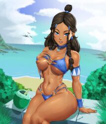 1girls abs alternate_hairstyle aroused athletic_female avatar_legends avatar_the_last_airbender beach bedroom_eyes bikini bikini_bottom bikini_top bikini_top_lift blue_eyes blue_nail_polish breast_out breasts breasts_out brown_hair child_bearing_hips choker coconut_drink cum cum_in_mouth cum_in_pussy cum_inside cum_on_face curvaceous curvy curvy_figure dark-skinned_female earrings erect_nipples erect_nipples_under_clothes female female_focus female_only fit_female hair_loopies horny_female inviting inviting_to_sex katara lipstick medium_breasts necklace nickelodeon outdoor_nudity outdoors perky_breasts presenting_breasts pzilart seductive_smile sitting skinny_female smile solo solo_female summer thick_thighs thin_waist toned_female twin_braids underboob water_tribe wide_hips