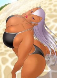 1girls asian asian_female beach big_breasts bikini breasts busty cleavage eiden female gg_quatre gri_gri grinis_quatre_gricom huge_breasts large_breasts legs light_brown_body light_skin lips long_hair massive_breasts white_hair wide_hips wide_thighs