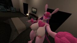 3d big_ass big_breasts hard_nipples lovander pink_body pink_hair slim_waist thick_thighs