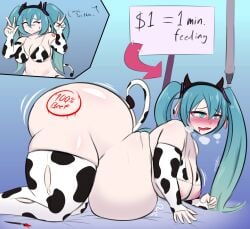 1girls 2024 aqua_eyes aqua_hair artistic_lamp before_and_after big_breasts blush chubby chubby_female color cow_ears cow_horns cow_print cow_print_bikini cow_tail fat feeding_tube hatsune_miku huge_ass huge_belly nipples peace_sign tagme thick_thighs thighhighs twintails vocaloid weight_gain writing_on_body