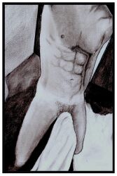 birthday_suit gay gay_male hand_drawn handdrawn handdrawn_art male male_only naked naked_male nude nude_male pencil pencil_(artwork) pencil_sketch sketches_by_adab towel_boy towel_on_penis towel_only