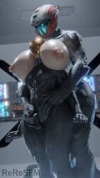 1boy 1girls 3d_(artwork) big_dom_small_sub cum femboy femboy_with_female gentle_femdom halo_(series) helmet_only huge_breasts larger_female reresfm size_difference small_penis spartan_(halo) two_finger_handjob