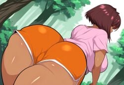 1girls 2024 2d 2d_(artwork) aged_up ai_generated ass_focus big_ass big_thighs blush booty_shorts brown_body brown_hair brown_skin dark-skinned_female dark_skin dora_marquez dora_the_explorer ebony female female_only huge_ass large_ass large_thighs latina looking_back minishorts mullon nickelodeon nicktoons novelai orange_clothing orange_shorts pink_clothing pink_shirt seductive short_hair shorts solo thick_thighs