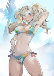 1futa ann_takamaki balls beach bikini blonde_hair blue_bikini blue_eyes breasts bulge_to_side cameltail censored clothed clothing decensor_request futa_only futanari hand_behind_head hand_on_hip human light-skinned_futanari light_skin long_hair mosaic_censoring mostly_nude nei019 penis persona persona_5 self_upload solo solo_futa standing summer tongue_out twintails twitter_sample