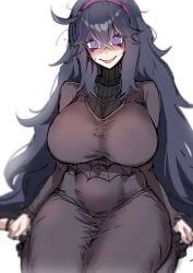 big_breasts black_dress breasts female goth goth_girl hex_maniac huge_breasts large_breasts npc_trainer pokemon pokemon_oras pokemon_xy purple_dress purple_eyes purple_hair solo two_tone_dress