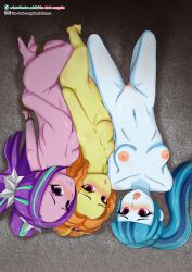 3girls adagio_dazzle aria_blaze arms_behind_back bdsm blush bound breasts equestria_girls female friendship_is_magic looking_at_viewer multicolored_hair my_little_pony navel nipples nude open_mouth pussy rainbow_rocks sonata_dusk the_dark_mangaka