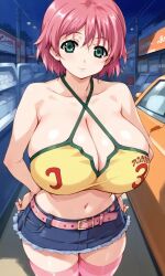 bare_shoulders huge_breasts iihara_nao large_breasts navel nude nude_female pink_eyes pink_hair short_hair