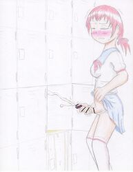 blush blushing censor_bar censored censored_penis cum cum_in_locker cum_in_public cumshot futa_only futanari locker locker_room masturbating masturbation omocommando pee_drip peeing public public_exposure public_masturbation puddle_of_pee retracted_foreskin skirt skirt_lift solo solo_focus solo_futa urination urine urine_pool