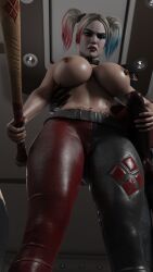 3d angry baseball_bat big_breasts big_penis big_thighs collar dark-skinned_male dark_skin dc dc_comics hand_on_belly hand_on_penis harley_quinn hourglass_figure injustice_2 interracial nipple_piercing pov pov_eye_contact queen_of_spades xanda3d