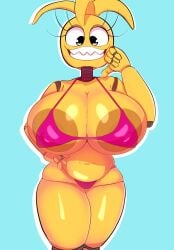 1girls animatronic big_eyelashes chicken female female_only five_nights_at_freddy's five_nights_at_freddy's_2 goomogudra huge_breasts nipples revealing_clothes robot robot_girl sharp_teeth sideass teasing toy_chica_(fnaf) yellow_body