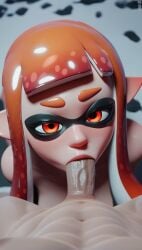 ai_generated big_penis blowjob blowjob_pov brown_skin deepthroat inkling inkling_girl nintendo orange_eyebrows orange_eyes orange_hair pov saliva splatoon sucking sucking_penis white_skin