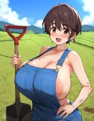 ai_generated bakaai big_breasts breasts cleavage collarbone farm_girl farmgirl female huge_breasts large_breasts light-skinned_female light_skin solo