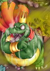 anthro belly bodily_fluids claws crocodile crocodilian crocodylid crown donkey_kong_(series) duo fart fart_cloud fart_fetish fart_torture farting_in_mouth farting_on_another gassy genitals group headgear hi_res k_rool laught468 male male/male mammal musk nintendo obese obese_anthro obese_male onomatopoeia open_mouth overweight overweight_anthro overweight_male penis procyonid raccoon reptile scalie size_difference small_penis smelly sound_effects sweat teeth text tongue tongue_out