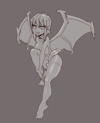 1futa areolae big_breasts big_penis breasts demon_girl demon_tail demon_wings erection futa_only futanari highres humanoid humanoid_penis k.blank monochrome necktie nipples nude penis solo standing succubus tail thick_thighs thighhighs tongue tongue_out wide_hips wings