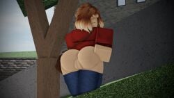 1girls 3d alternate_version_available arsenal_(rolve) artist_request ass blush cameltoe covered_eyes female female_only hidden_eyes huge_ass jeans looking_at_viewer midnightkrystal mooning outdoors outside pants_down presenting presenting_hindquarters public pussy red_shirt roblox roblox_avatar roblox_game rolve short_hair source_request thick vagina viewed_from_behind