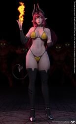 1girls 3d angelblade69 beckoning bikini breasts demon_girl demon_horns demon_tail demons deviantart_username elf_ears female fit_female flames glowing_eyes high_heels horns large_breasts long_hair magic multiple_males original_character pointy_ears pubic_tattoo red_hair side-tie_bikini sinia slushe_(website) standing succubus succubus_tattoo tail tattoo thigh_boots unusual_pupils