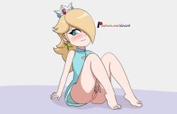 animated blonde_hair blue_eyes blush blushing clothed_masturbation clothing crown daniark dress earrings female female_only legs long_hair mario_(series) mario_tennis masturbation no_sound princess_rosalina pussy tagme video