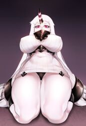 1girls 2021 big_breasts breasts female female_focus hips horn huge_breasts kantai_collection large_breasts long_hair looking_at_viewer nipple_bulge on_knees panties pink_eyes seaport_hime solo solo_female solo_focus thick_thighs thighs uni_(oni_unicorn) white_hair wide_hips