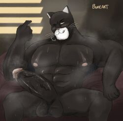 abs bara blacksad inviting john_blacksad large_penis male_only muscular_male penis sitting sweat