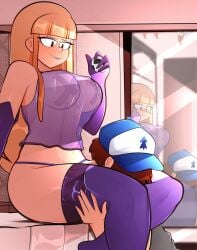 1boy 1girls arkeus breast clothing dipper_pines gravity_falls hat imminent_oral long_hair male/female pacifica_northwest panties smooth_skin tagme tape unseen_male_face