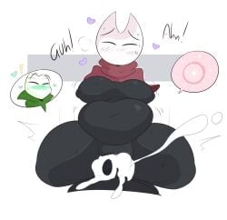 ! <3 1boy 1girls arms_behind_back belly big_belly big_breasts big_penis black_body blush bouncing_breasts cloak cum cum_drip cum_in_pussy cum_inside cum_overflow cumflation dialogue duo excessive_cum eyes_closed featureless_breasts female hollow_knight hornet_(hollow_knight) impregnation inflation kilinah looking_pleasured male moaning no_nipples offscreen_character orgasm overflow ovum pad_(fr0gv0re) pussy sex simple_background sweat tagme thick_thighs vaginal_penetration white_background white_face