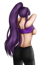 1girls back doki_doki_literature_club female genkun gnyrkd long_hair meme no_bra purple_hair ryukoredraw undressing workout yuri_(doki_doki_literature_club)