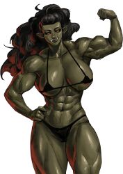 1girls big_breasts bikini clothed clothing female female_only flexing green-skinned_female green_skin humanoid long_hair mostly_nude muscular muscular_female orc orc_female solo virgoart1509