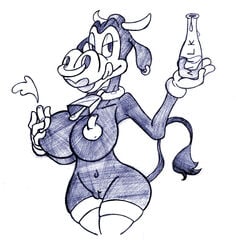 anthro anthro_only breasts clarabelle_cow cow disney female female_only huge_breasts monochrome nipples solo tagme the_brave