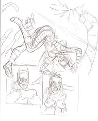 batgirl batgirl_(stephanie_brown) batman_(series) clayface crocwerx dc dc_comics monochrome nipples rough_sketch stephanie_brown