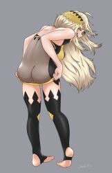 1girls anus ass back back_view bare_back bare_thighs barefoot big_ass blonde_hair bodystocking breasts censored clenched_teeth closed_eyes female female_only fire_emblem fire_emblem_fates looking_at_viewer nintendo ophelia_(fire_emblem) panties pussy small_breasts solo sorenstarz thighs toeless_legwear undressing yellow_panties