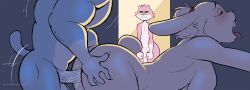 anthro ass big_butt bohdie_(eroborus) brother brothers cuckold domestic_cat eroborus felid feline felis female group lagomorph leporid male male/female mammal muscular muscular_male penetration pissed_off rabbit roz sibling vaginal_penetration